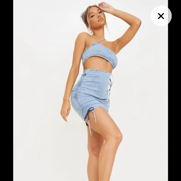 PLT Vintage Wash Low Cut Ruched Denim Dress US 8